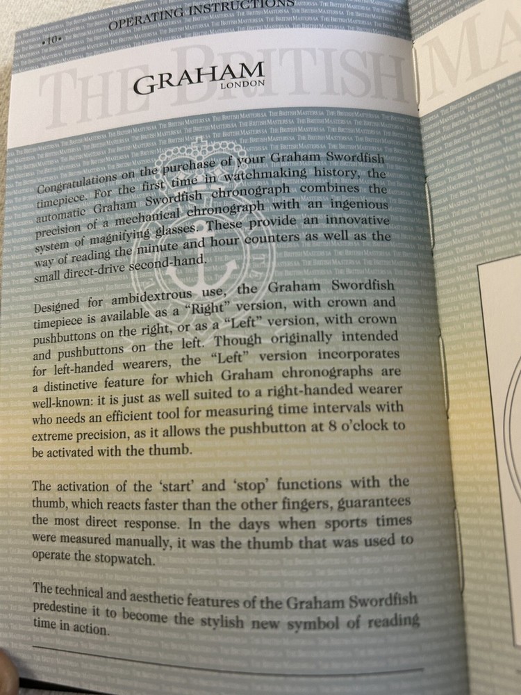 Graham Watch Original Certificate for Swordfish