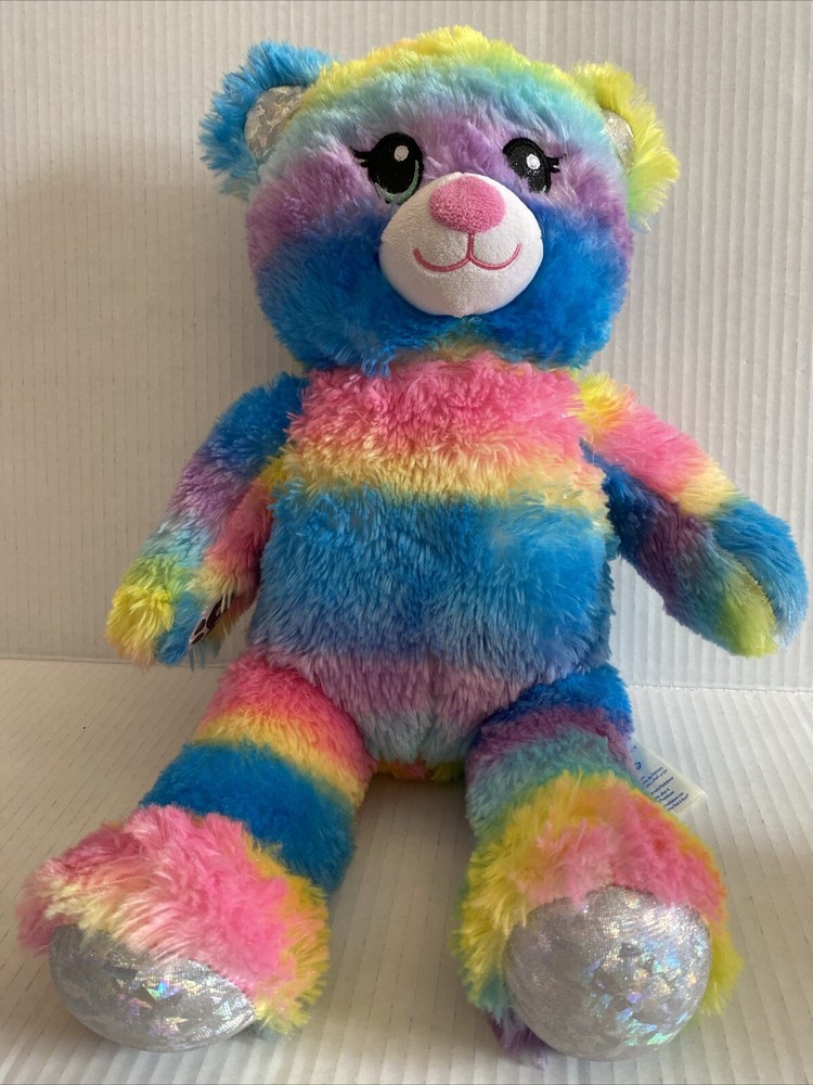 Build A Bear Workshop Rainbow Stripe Sparkle Bear 16” Plush Striped Stuffed Bear