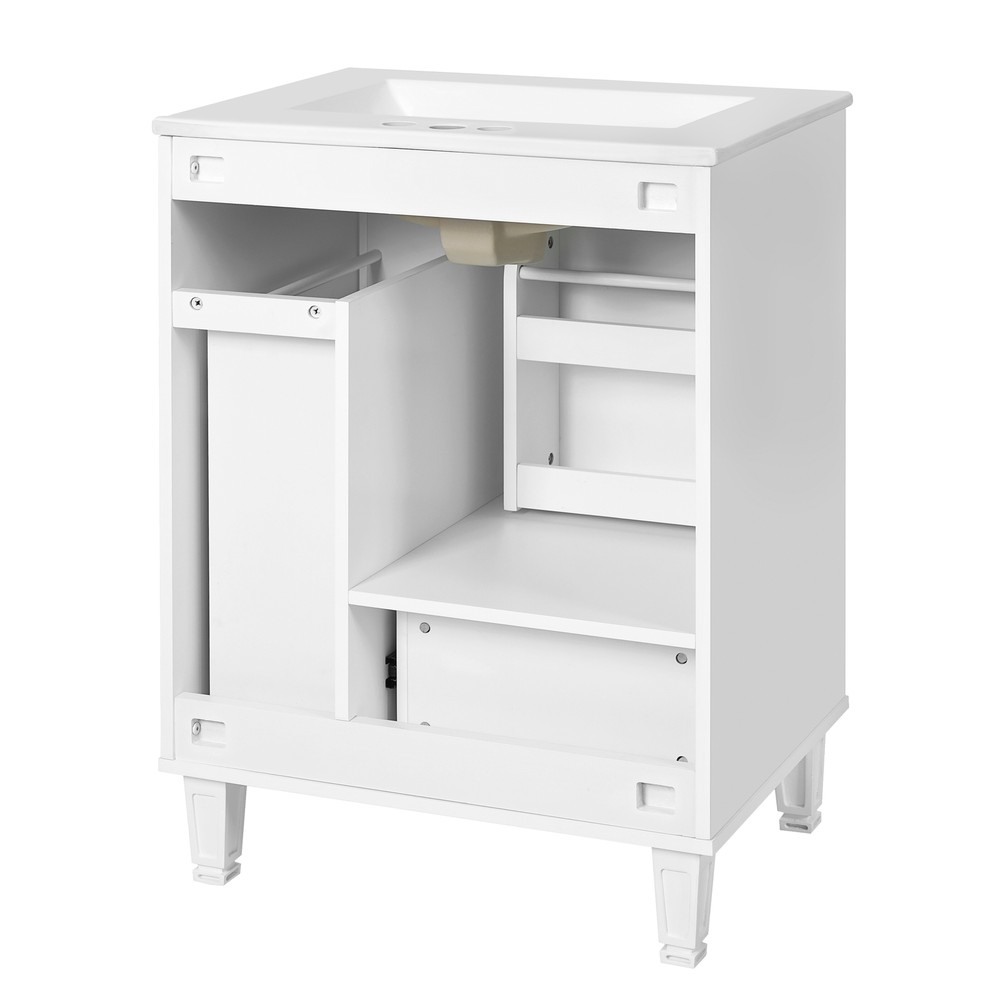 24" Bathroom Vanity w/Ceramic Sink And Storage Cabinet Drawers Solid Wood Frame
