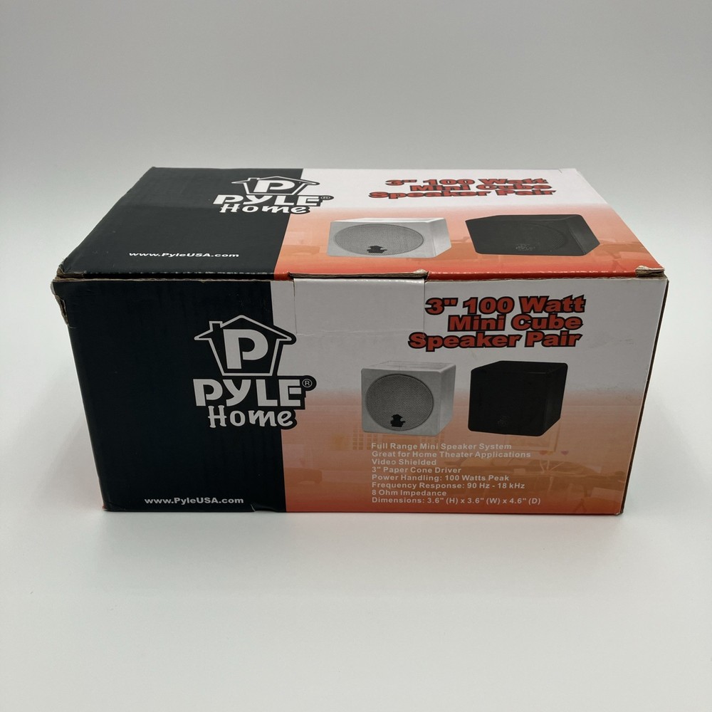 Pyle 3'' Mini Cube Bookshelf Speakers - 100W, Full Range, Video Shielded PCB3BK