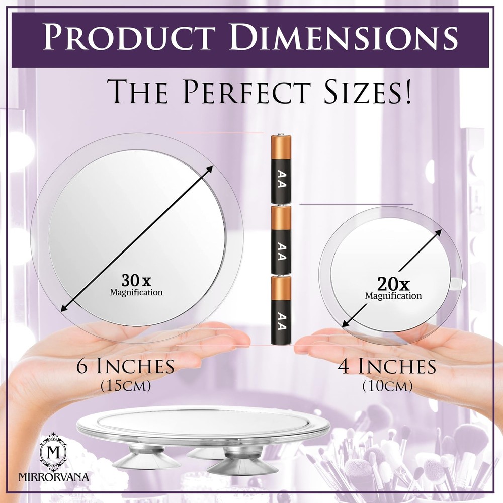 30x 20x Magnifying Mirror Set Wall Mounted Makeup Mirror with Suction Cup