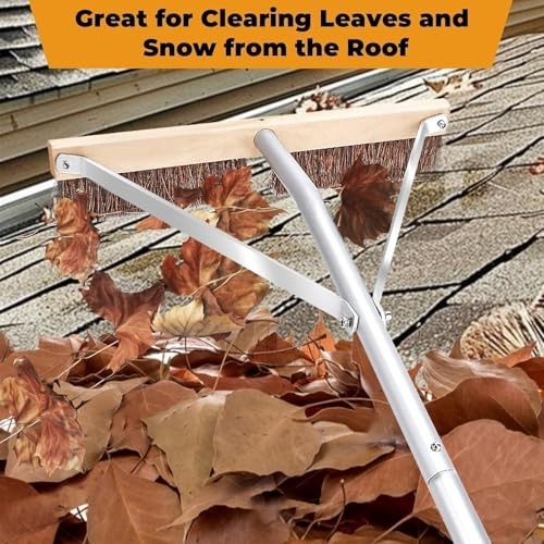 Adjustable 21 Ft Roof Brush & Rake Tool for Easy Leaf Removal, Lightweight & Com