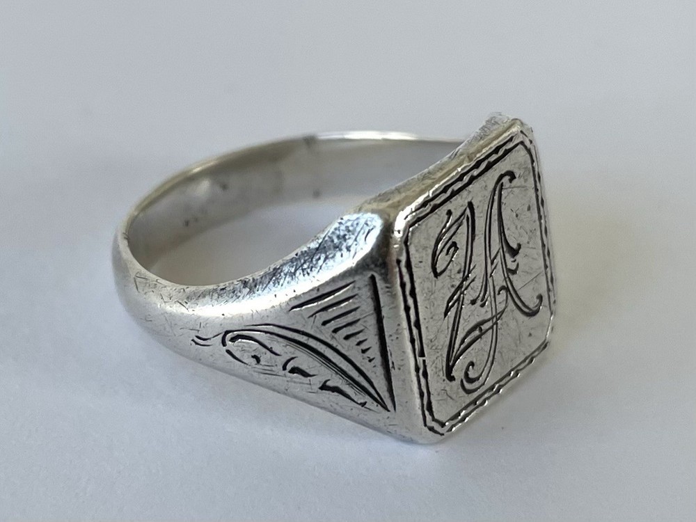 WW2 German Soldier Silver Initial (Z. A.) Engraved Ring Not Hallmarked WWII