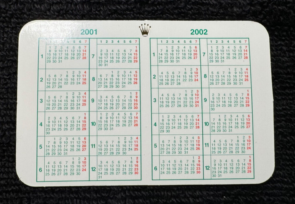 Authentic Rolex calendar card 2001 - 2002  - 100% Authentic