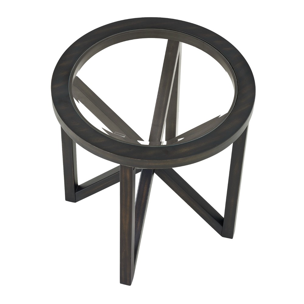 Modern Glass Coffee Table - Tempered Round Top, Solid Wood Base