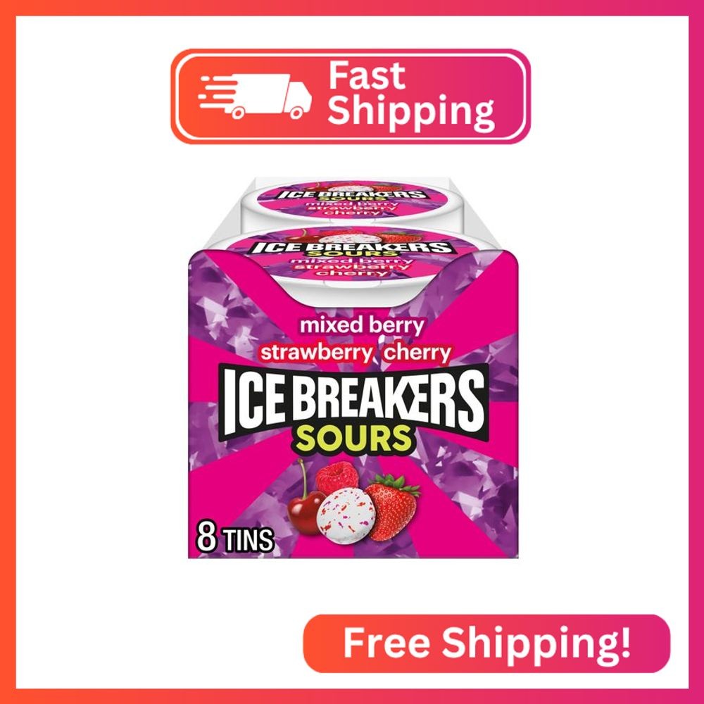 ICE BREAKERS Sours Assorted Fruit Flavored Sugar Free Mints Tin, 1.5 oz (Pack of
