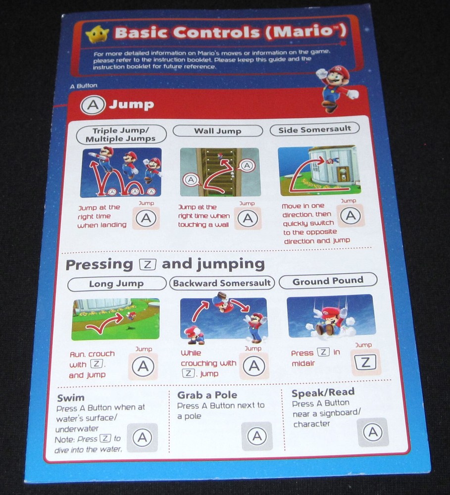 Super Mario Galaxy 2 - "Basic Controls" Insert Only (Nintendo Wii)
