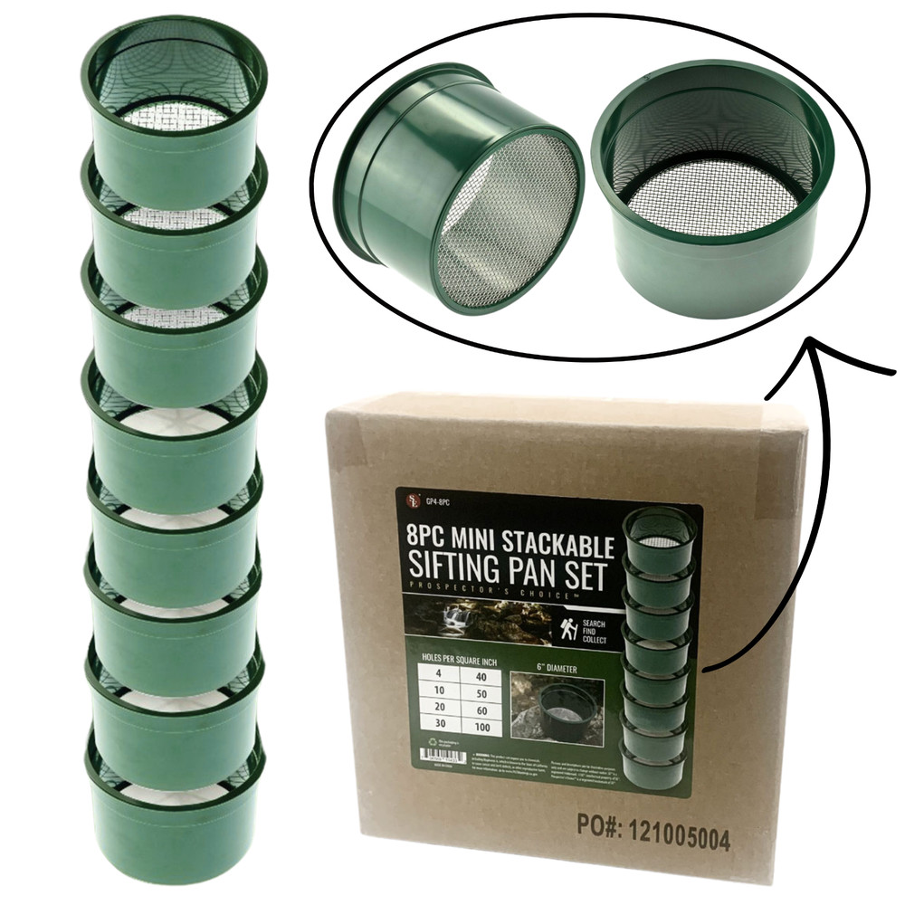 Gold Panning 8 Piece Mini Sifting Pan Set | 6" Diameter | Stackable | 1/4"-100"