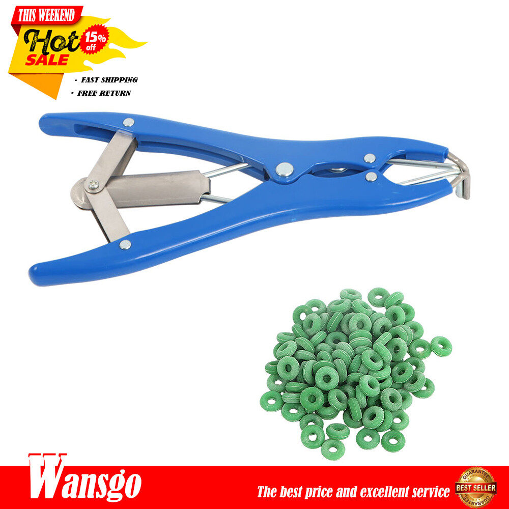 100 Rubber Rings & High-Quality Plastic Livestock Castration Elastrator Pliers