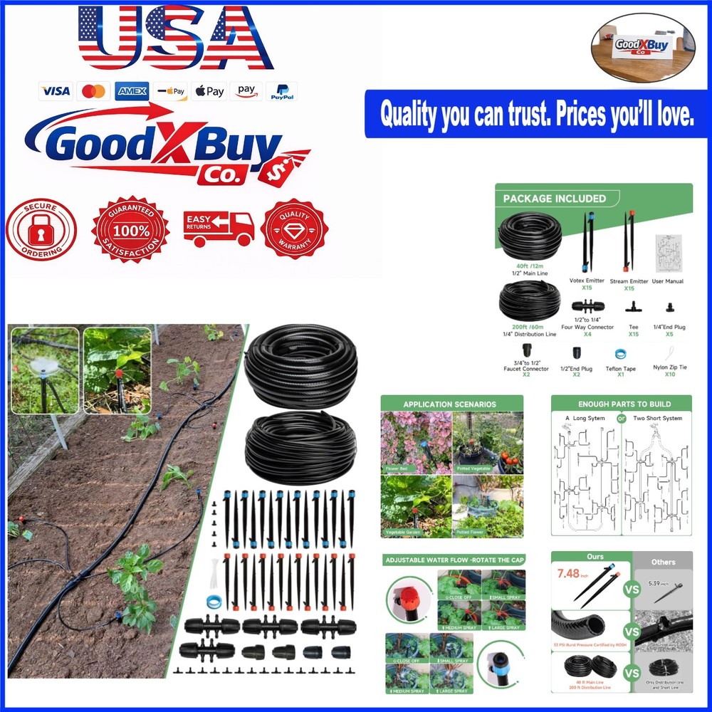 240FT Drip Irrigation System Kit - Automatic Garden Watering, Adjustable, for...
