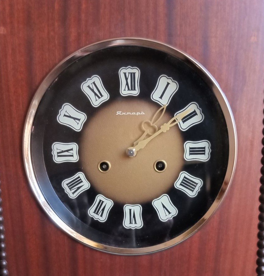 Vintage Wall-Mounted Clock Soviet Mechanical YANTAR. USSR Striking Clock.