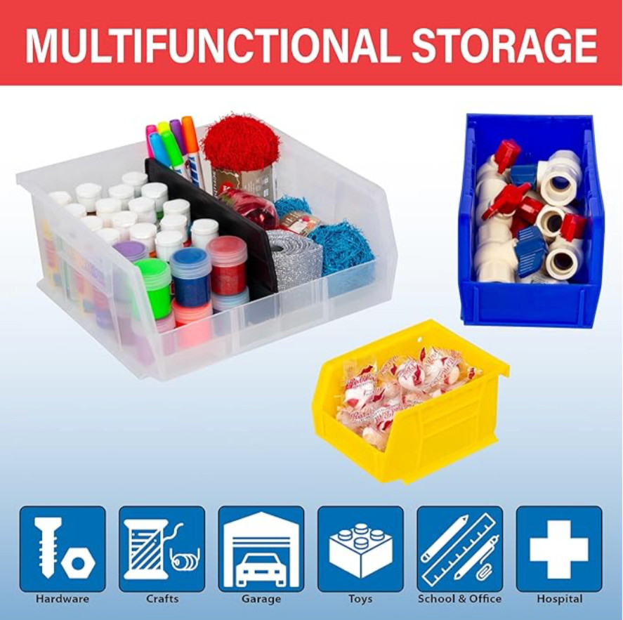 Stackable Red Storage Bins - 6-Pack for Garage & Pantry Organization