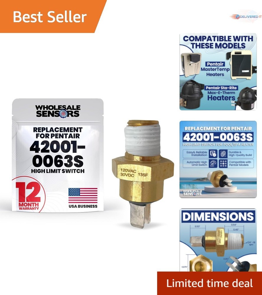 Pool Heater High Limit Switch Replacement Brass 135F Safety Overheat