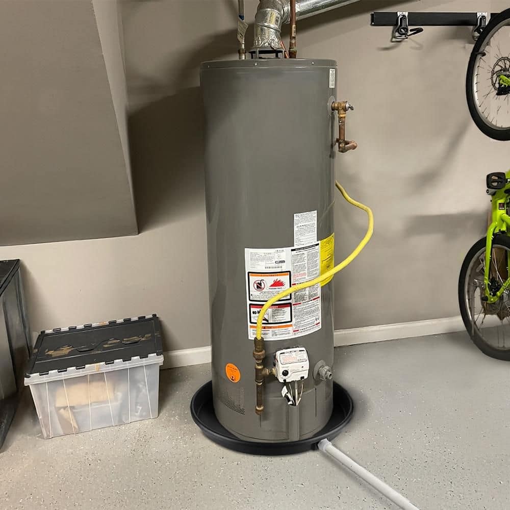 26 in. Plastic Round Water Heater Drain Pan with PVC Fitting