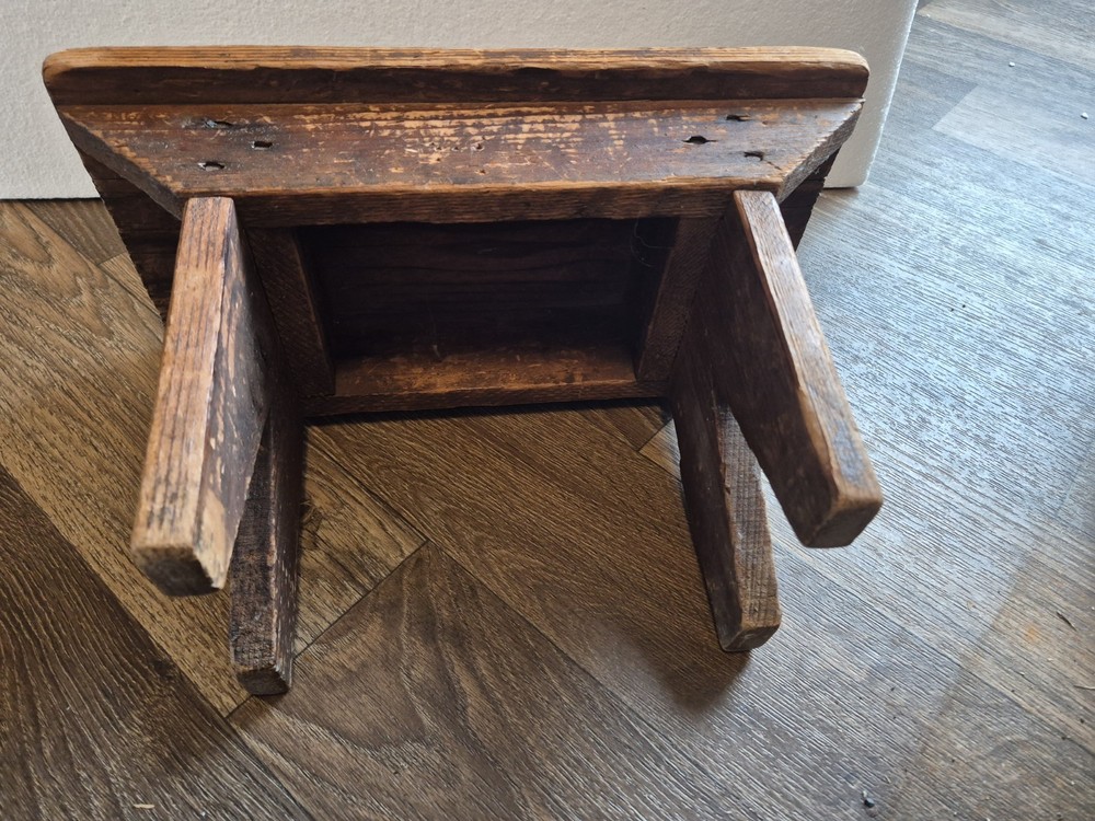 antique wood milking stool