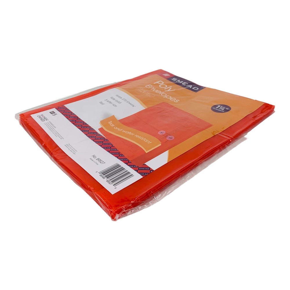 5 Count Smead Red Poly String & Button Envelopes Letter Size 1-1/4" Expansion