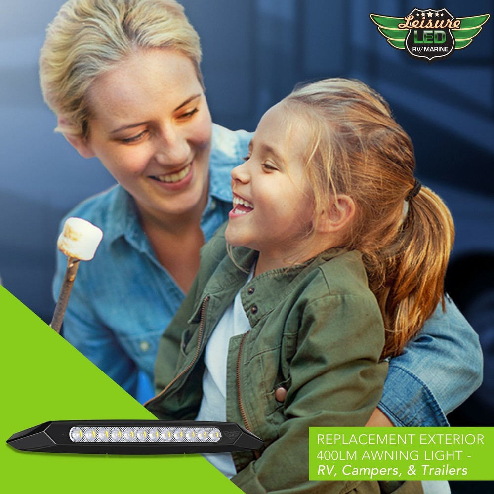 Leisure LED RV Exterior 13" Awning Porch Light with On/Off Switch 12 Volt BLACK