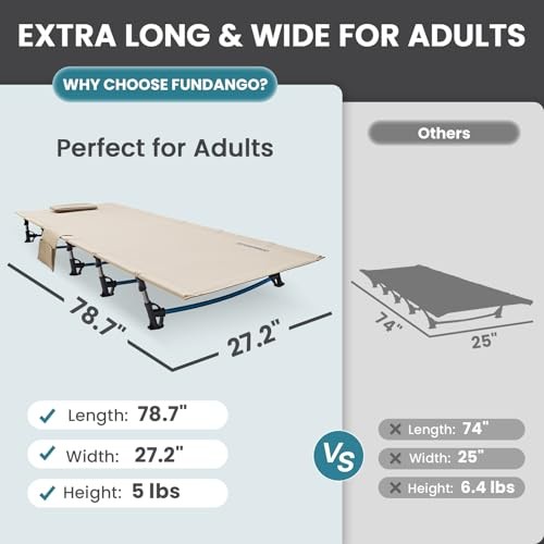 Ultralight Folding Camping Cot, Extra Long Backpacking Camping Cots White Gray