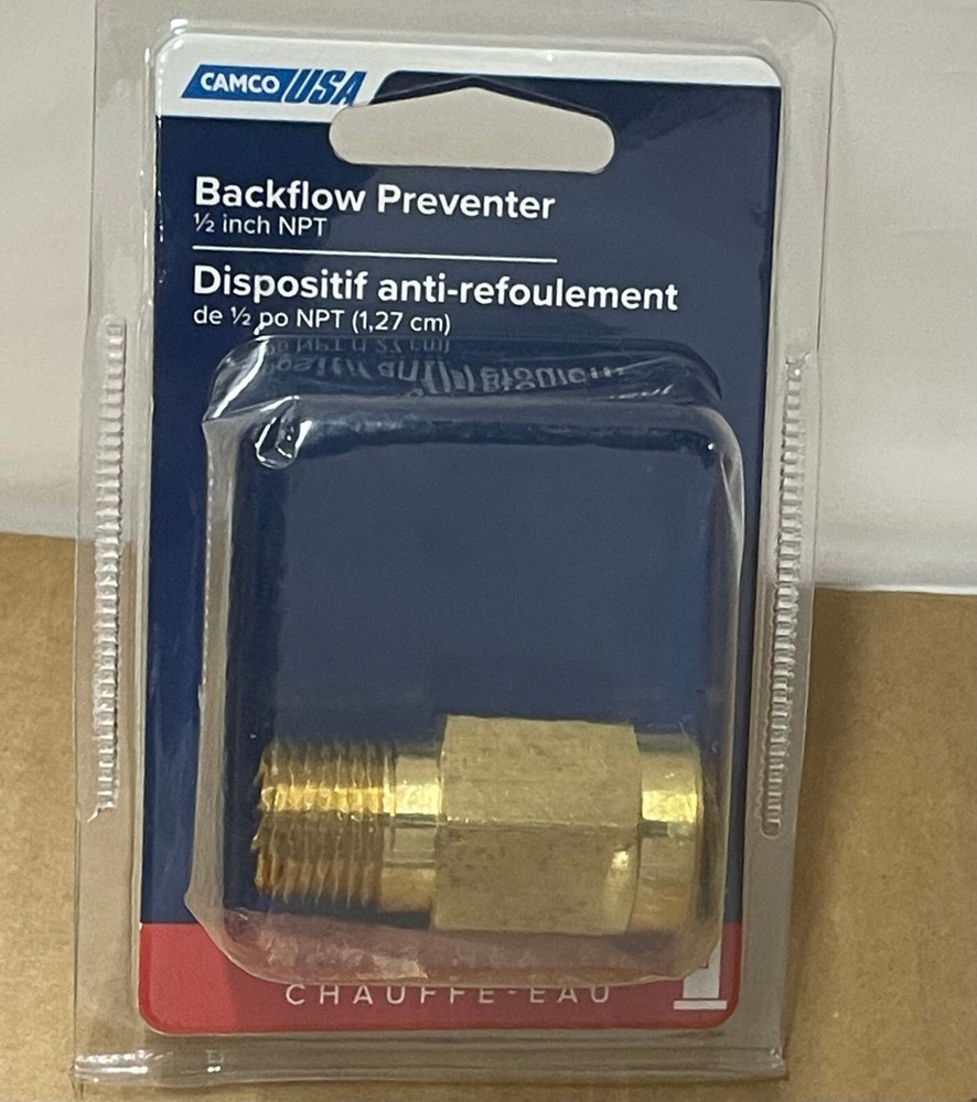 Camco 23303, Fresh Water Backflow Preventer, 1/2" MPT x 1/2" FPT, Brass