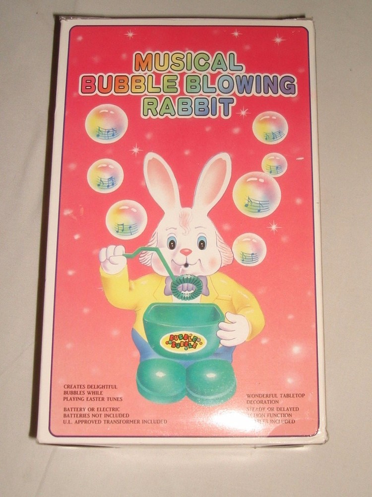 1995 MUSICAL BUBBLE BLOWING RABBIT W/BOX & A.C. ADAPTER MINT