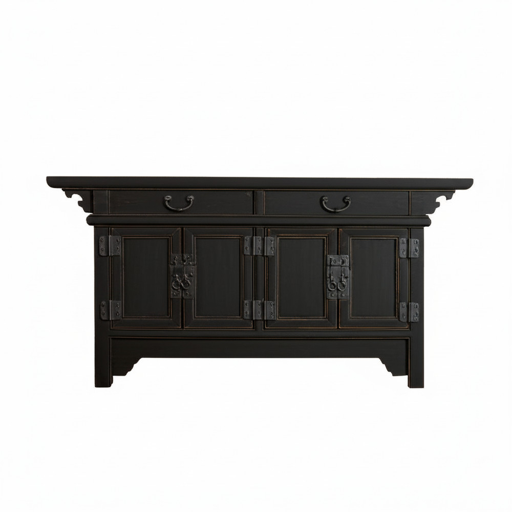 Distressed Black Scroll Accent Low Sideboard Console Table Cabinet ws4758