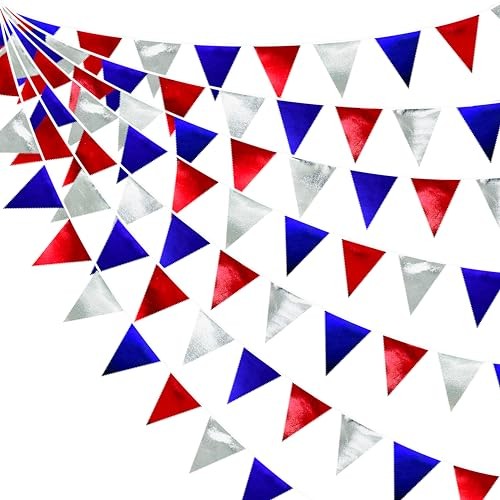 Red Blue Silver Party Decorations Metallic Fabric Triangle Red Silver Blue