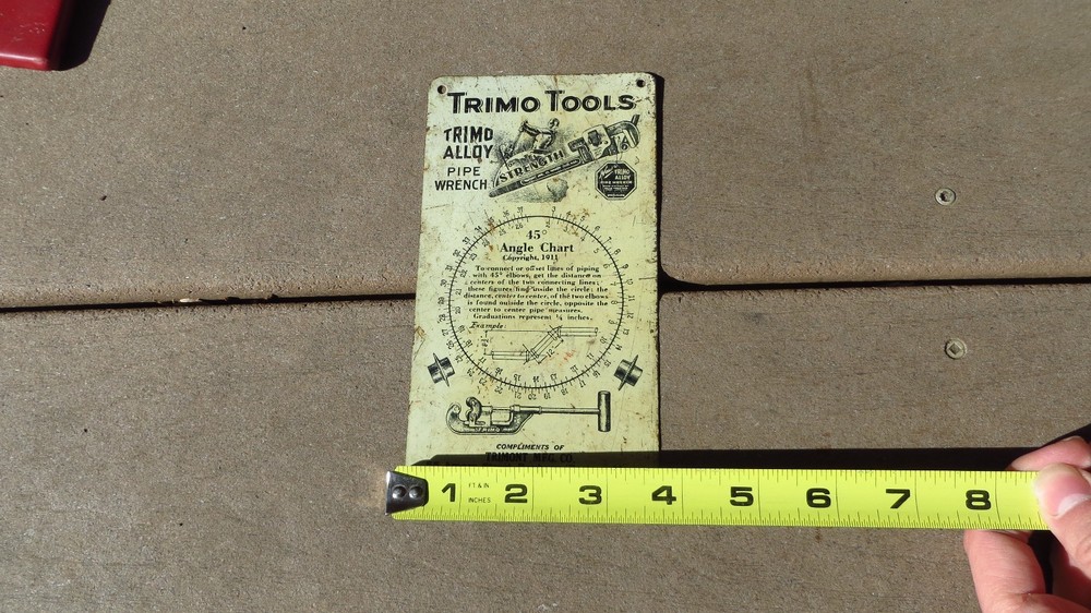 Vintage Trimo LATHE DRILL Pipefitter Plumber ANGLE Chart Metal