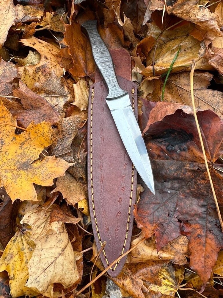 Handmade Double-Edged V48 Military Dagger Fix Blade boot Knife Damascus Handle