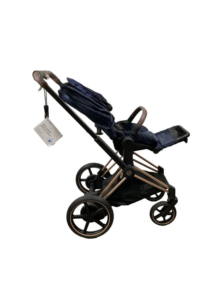 Cybex E-Priam Navy Blue stroller with Cup Holder and Adjustable Canopy