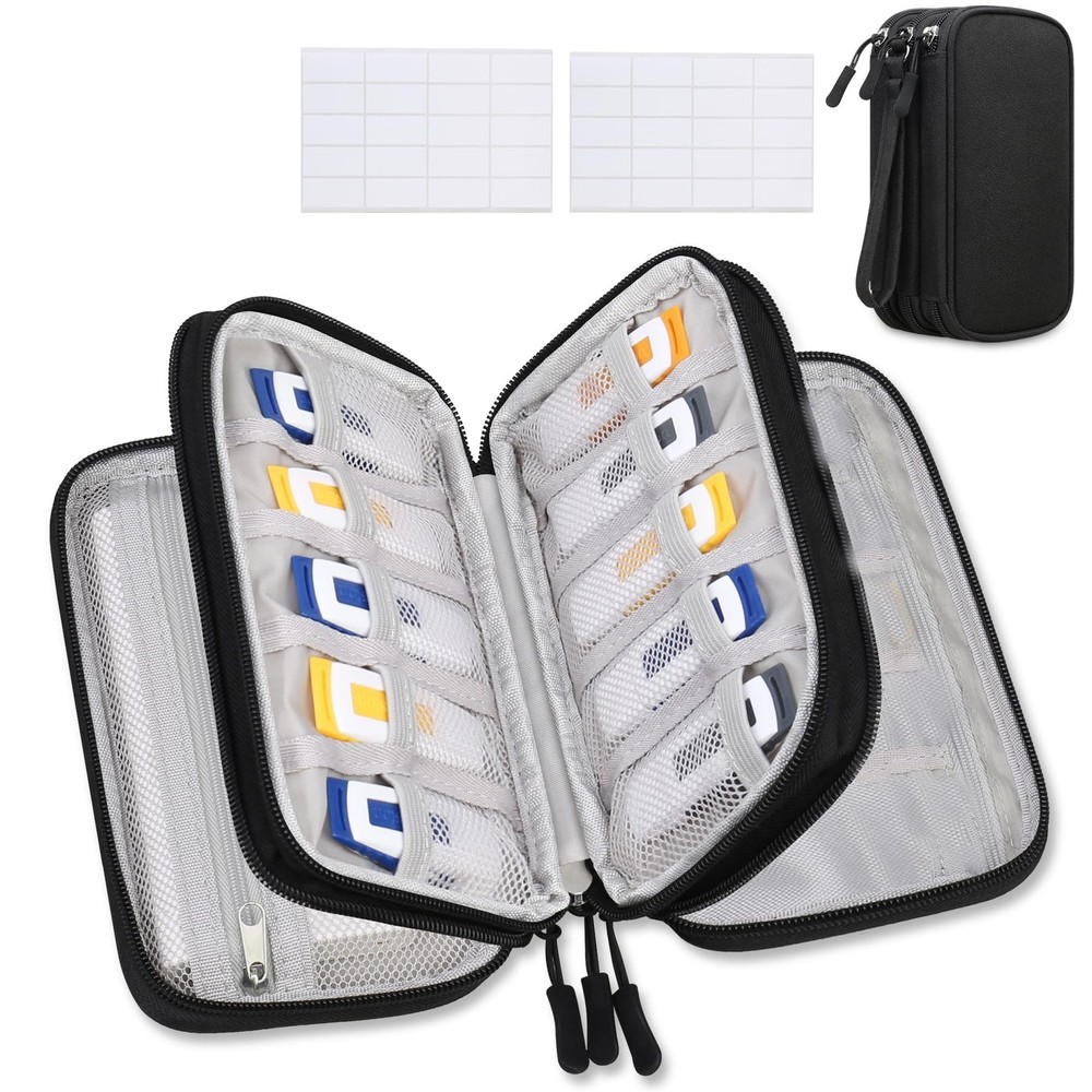 Lacdo USB Flash Drive Case with Labels, Organizer Thumb Black
