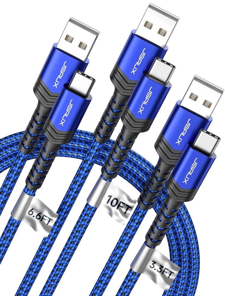 JSAUX USB C Cable Fast Charging 3.3ft+6.6ft+10ft, Blue