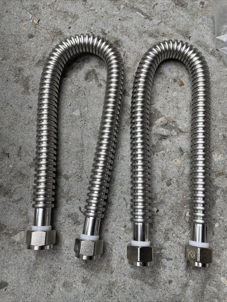 Two Water Heater 3/4FIP x 3/4FIP x 24 Long Connector Set, Stainless Lines