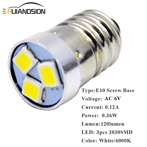 4pcs E10 LED Bulb 3030 3SMD White LED Replacement Bulb Upgrade for 6V