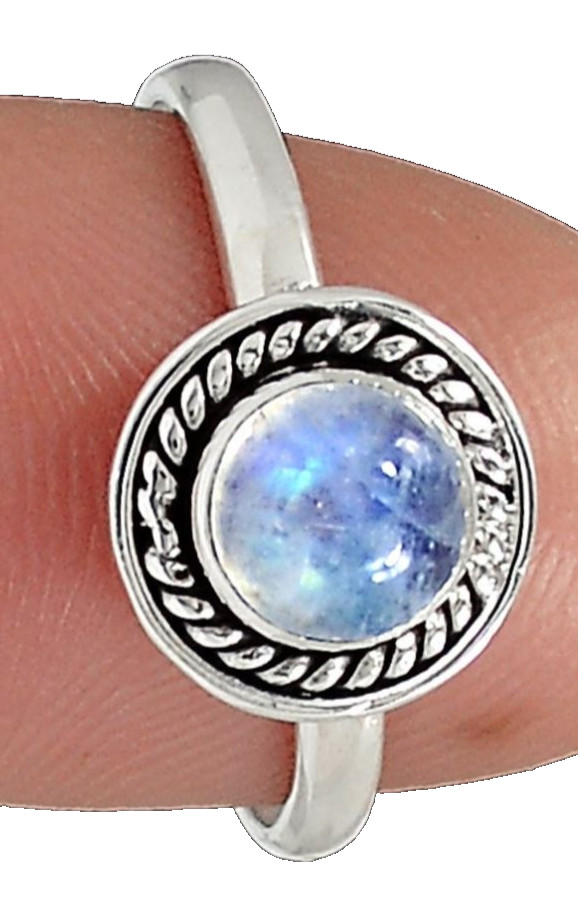 Rainbow Moonstone Sterling Silver Ring sz 8
