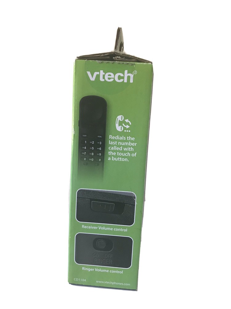 Vtech CD1104 TrimStyle Corded Basic Telephone Black No AC Power Needed/Redial