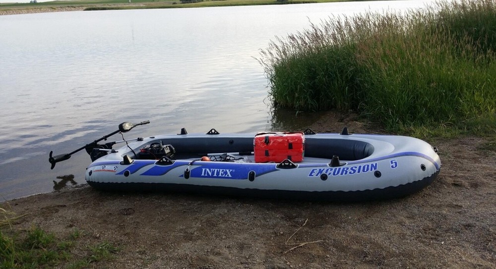 "INTEX Excursion Inflatable Boat Set: Oars, Pump, Rod Holders"