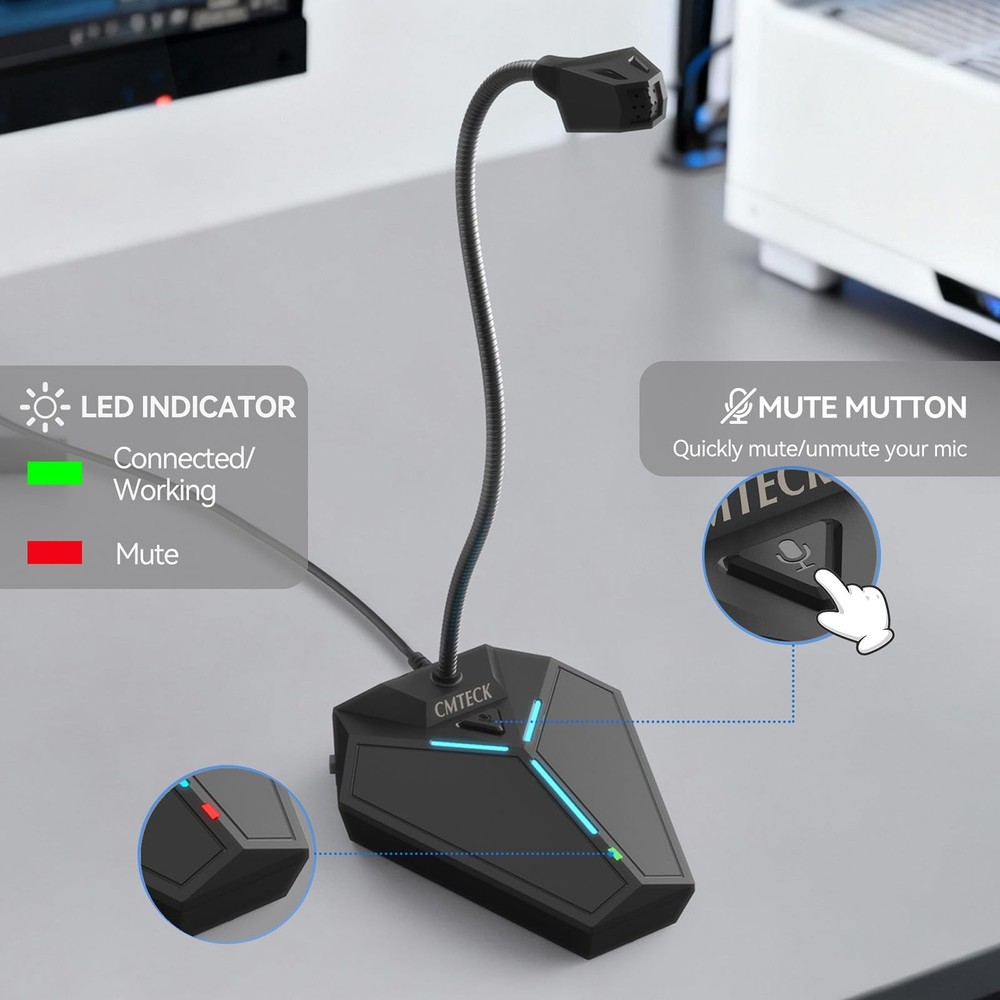 USB Computer Microphone, Plug &Play Desktop Omnidirectional Condenser PC Lapt...