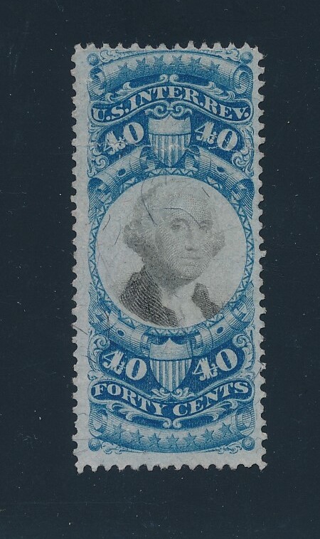 US R114 40c REVENUE; SILK THREADS; CUT CANCEL