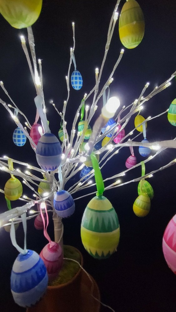 Electric Lighted 36 Inch Tall Easter Spring Tree 36 Hanging Colorful Eggs