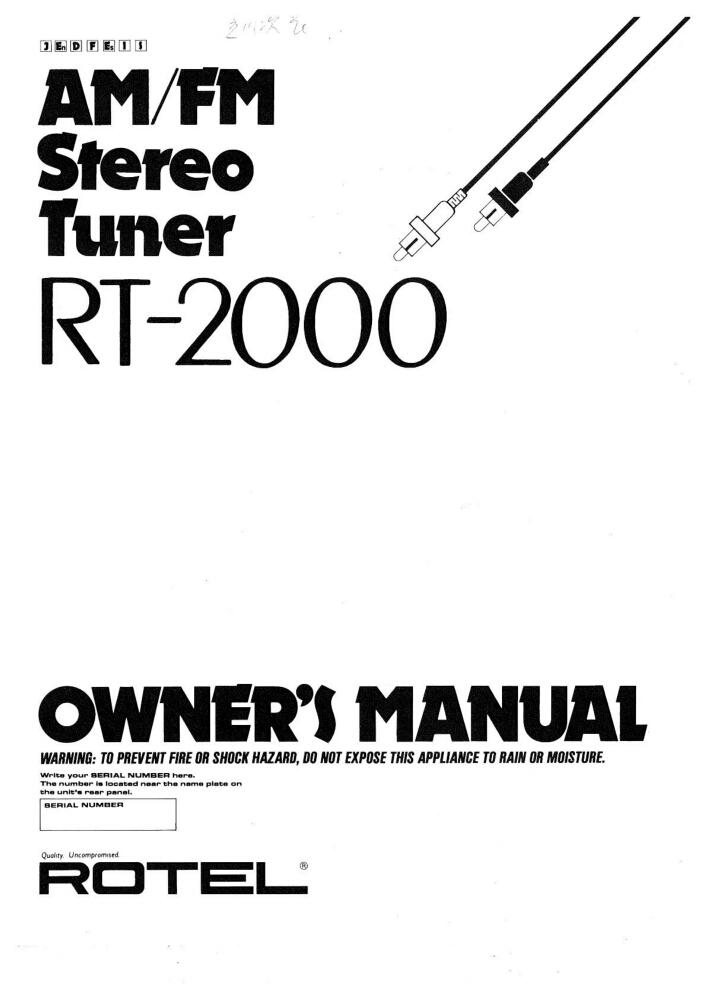 Rotel RT-2000 Tuner Owners Instruction Manual