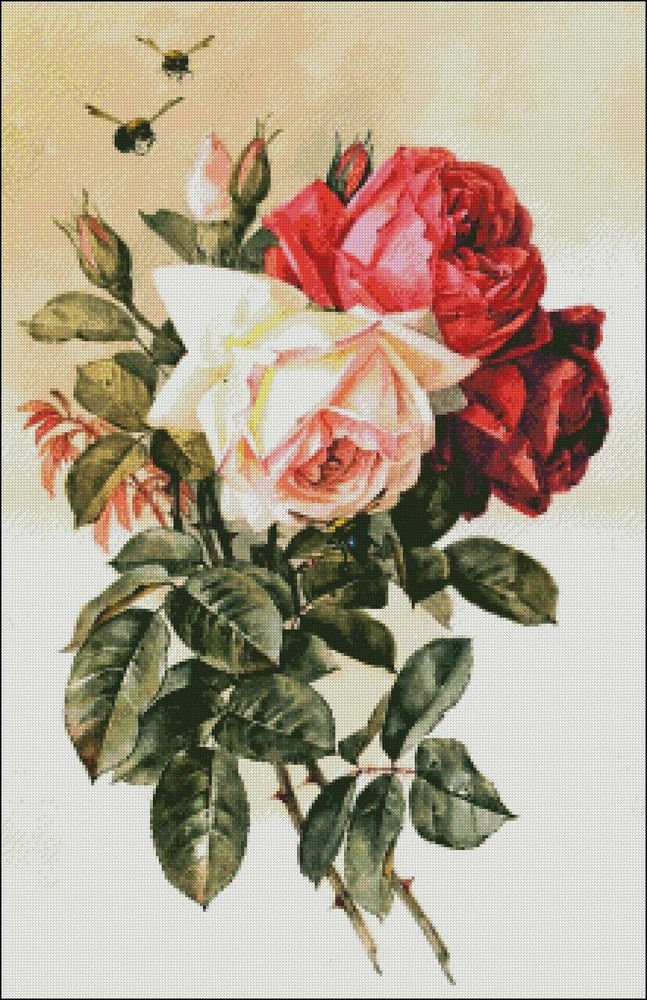 Chart Needlework DIY - Counted Cross Stitch Patterns -Roses and Bumblebees