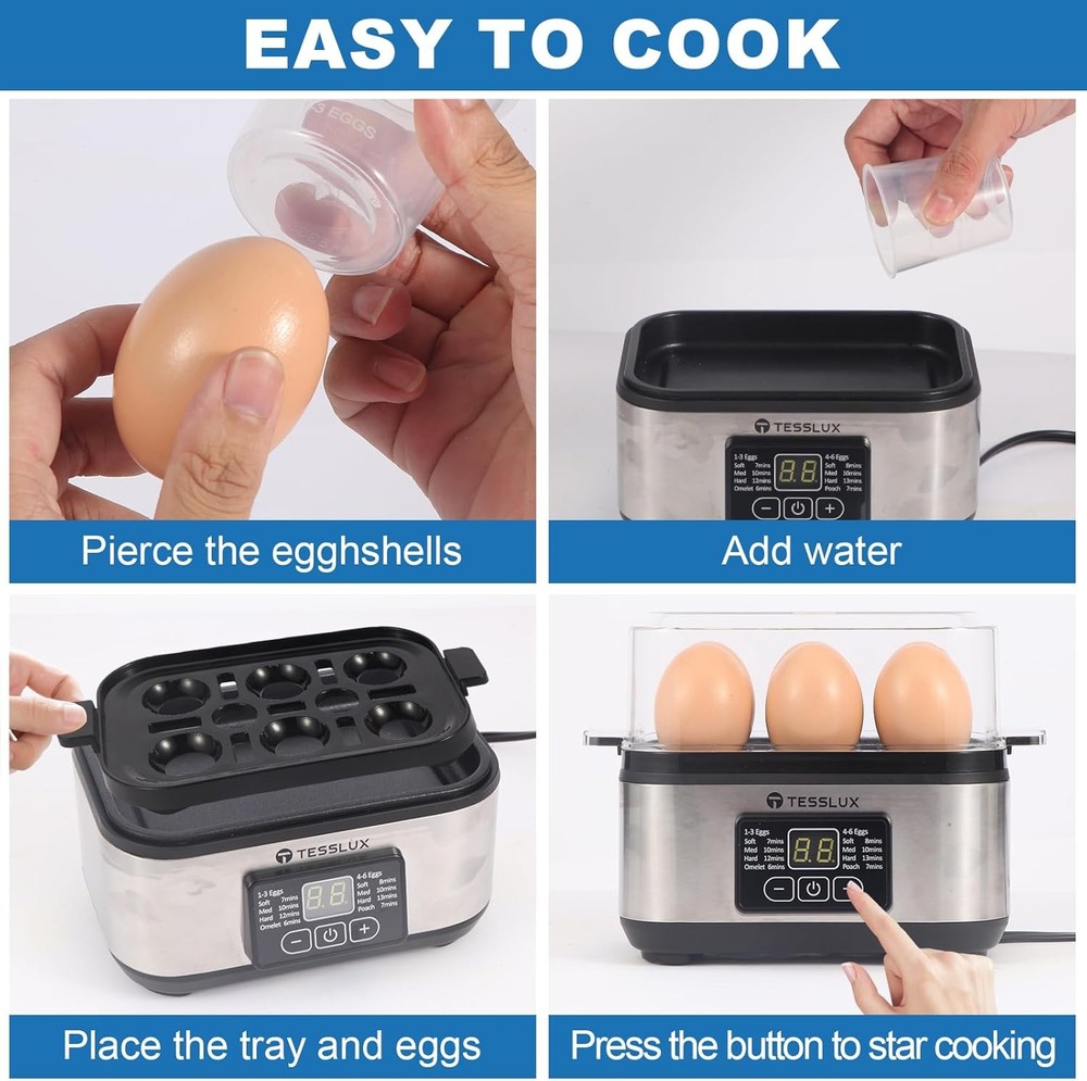 Electric Rapid Egg Cooker – 6-Egg Capacity with Auto Shut-Off for Boiled,