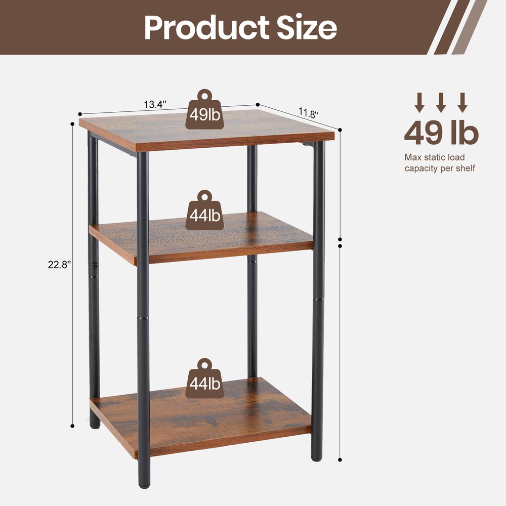3-Tier Small Side Table - End Table with Storage Shelf for Small Spaces, Sofas