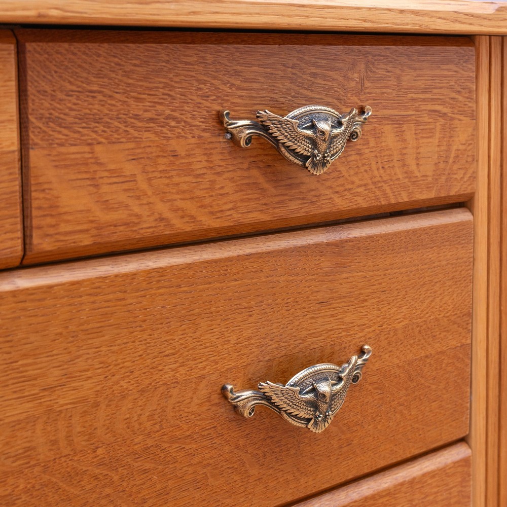 “Flying owl” vintage solid brass cabinet handle – dresser drawer pull, handmade