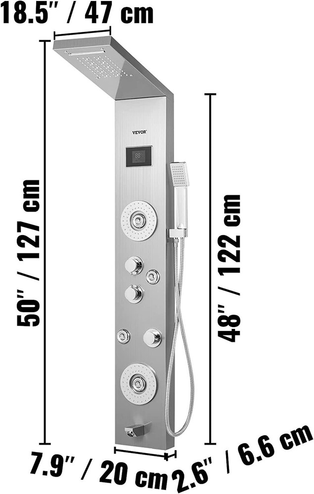 6 in 1 LED Shower Panel Tower System Rainfall and Mist Head Rain Massage
