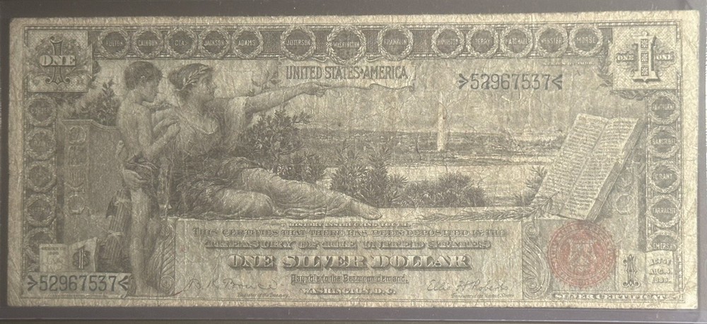 1896 $1 🇺🇸 Very Fine (( Educational Note Silver Certificate )) Good Details