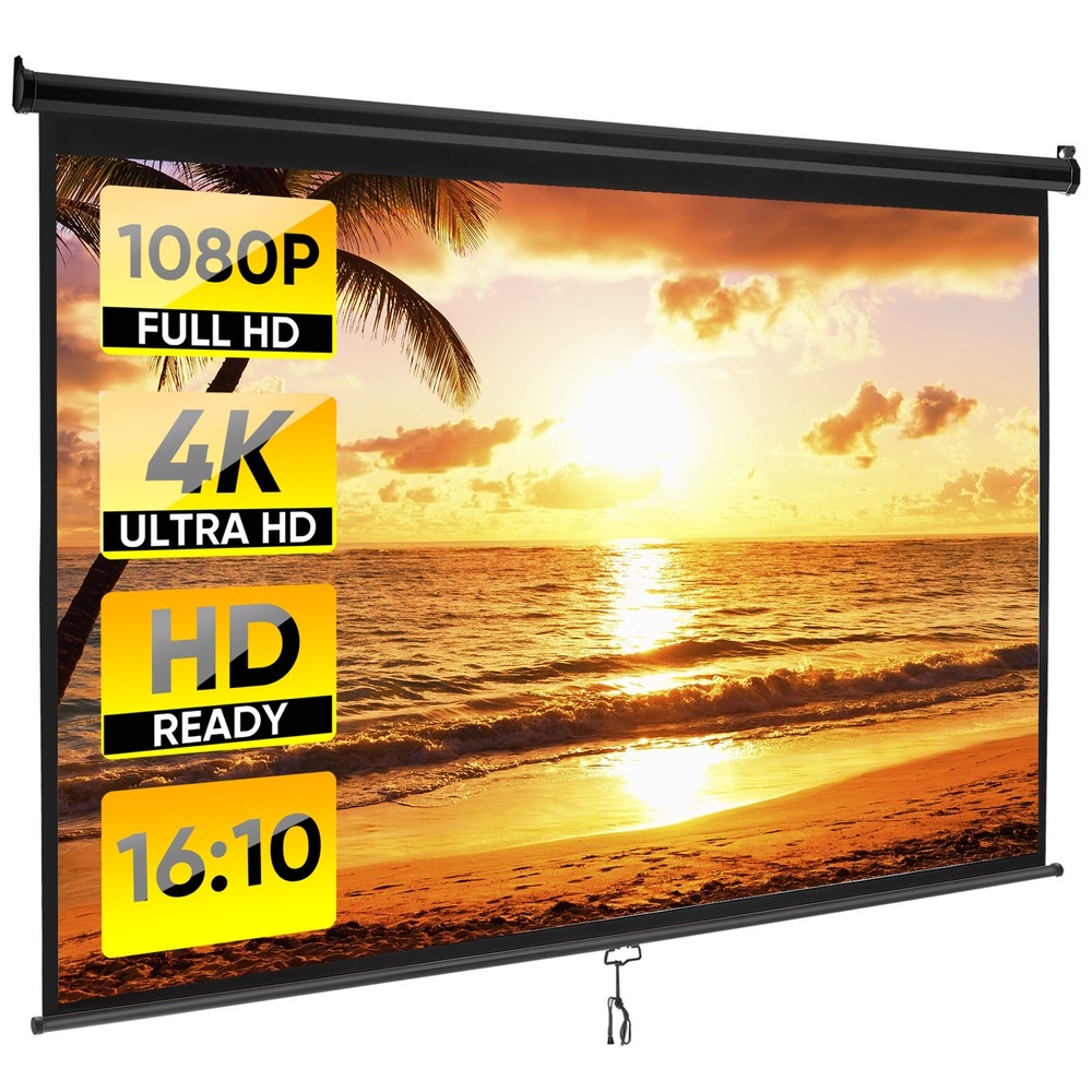 100'' Pull Down Projector Screen 16:10 4K Projection Screen Indoor Outdoor Black
