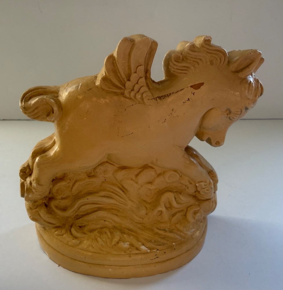 Chalkware Pegasus Vintage Antique Bookends yellow