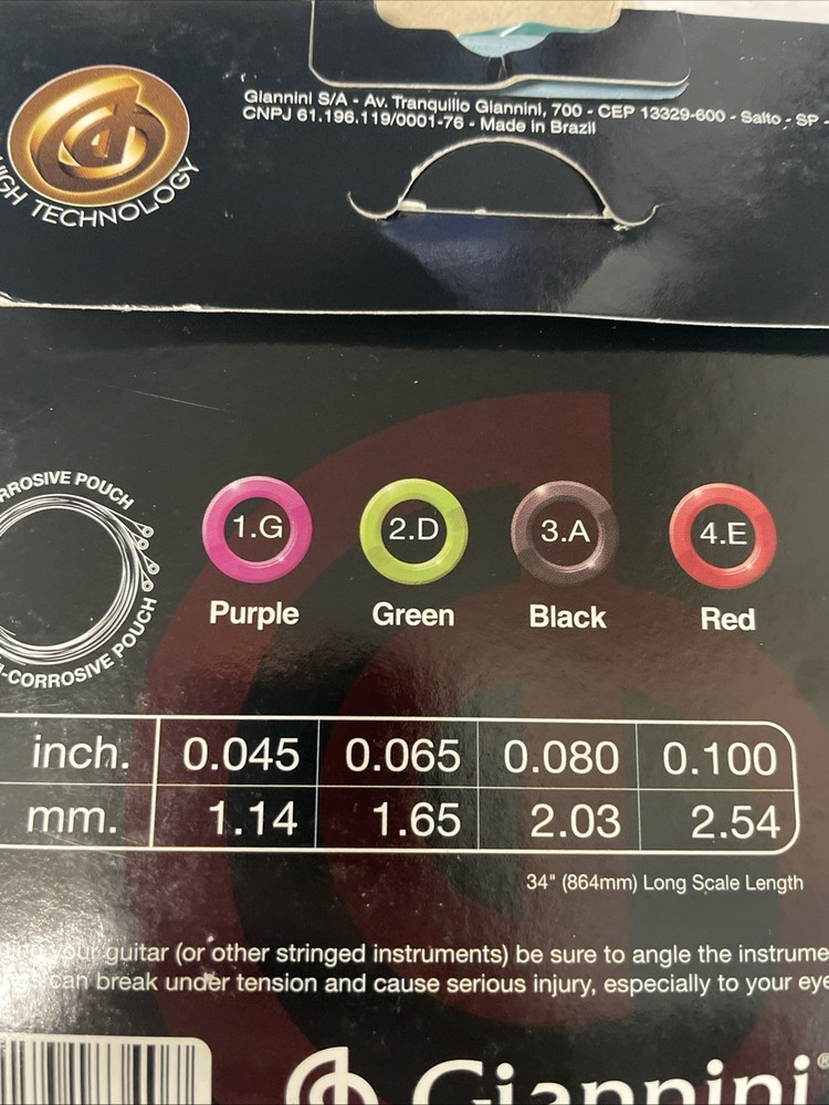 Giannini Electric Bass Strings .045-.100 Regular Light 4 Pack