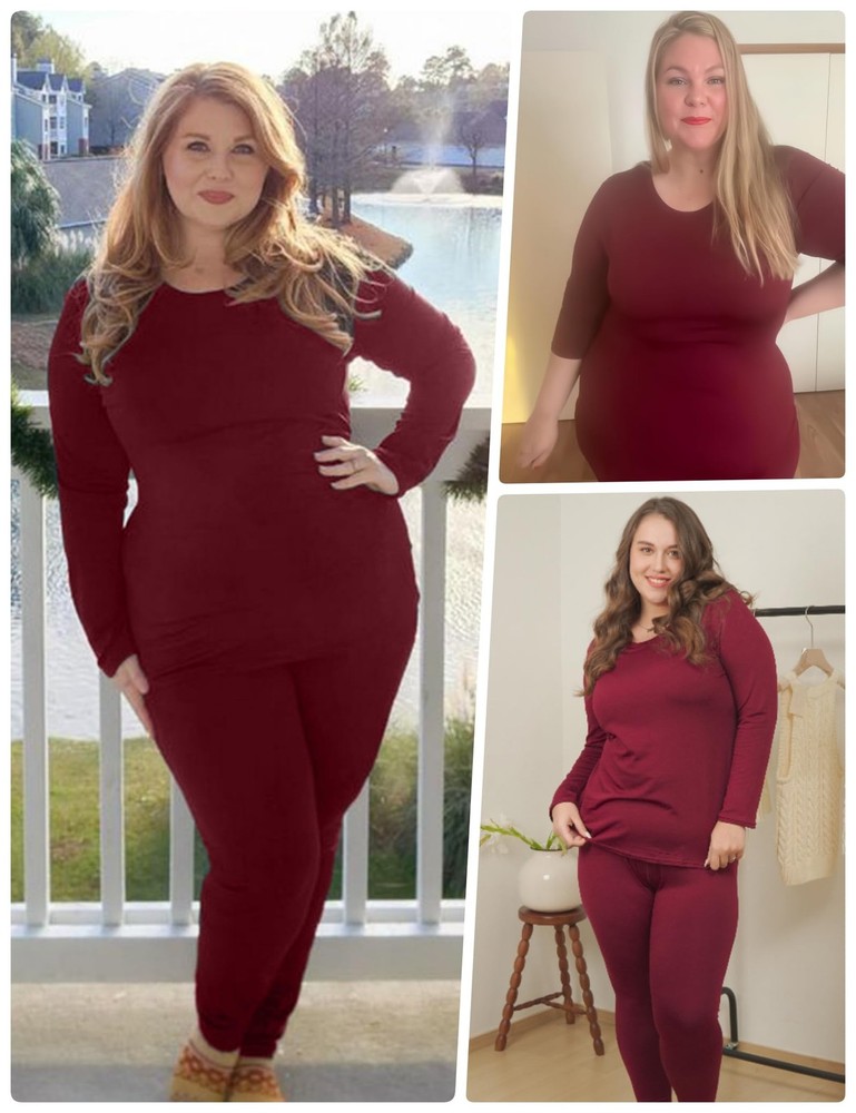Women’s Plus Size Thermal Long Johns Sets Fleece Lined Base Layer Cold Weathe...